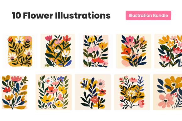 10 Flower Illustrations Art Print Bundle: A Design Asset for Serenity