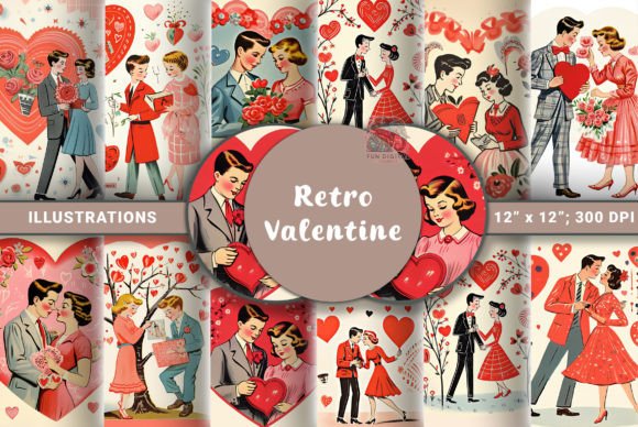 1960s Retro Valentine's Day Illustrations: A Vintage Love Charm Pack