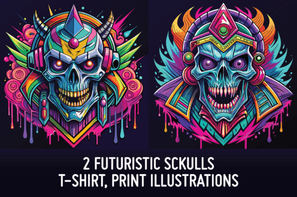 2 Colorful Skulls T Shirt Illustrations: Beyond the Graphic Tee