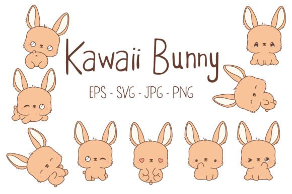 Adorable Design Assets: The Kawaii Baby Bunny Illustration Set