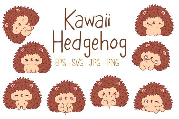 Adorable Kawaii Hedgehog Set Illustrations for Creative Projects