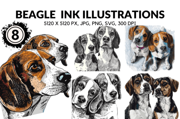 Capturing Canine Joy: The Beagle Cartoon Ink Illustrations Collection