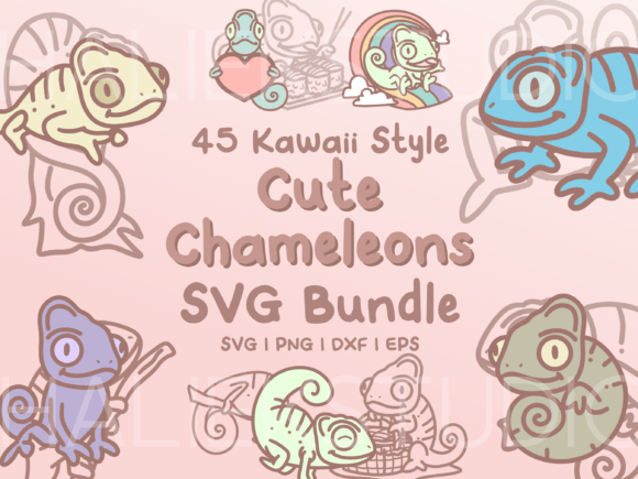 Chameleons SVG Illustrations: Adorable Kawaii Art for Creators