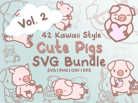 Cute Pigs Vol. 2 SVG Illustrations: Kawaii Clip Art for Creative Projects