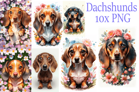 Dachshunds Illustrations with Flowers: A Spring Collection