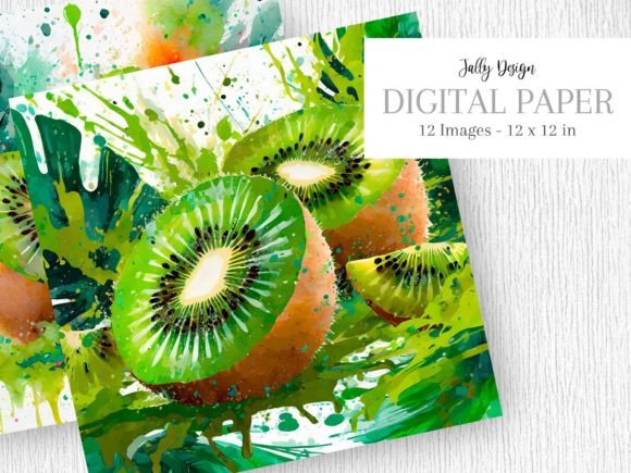 Fresh Kiwi Illustrations: Vibrant Paint Splash Digital Papers