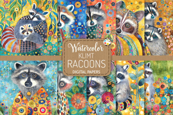 Klimt Racoons: Watercolor Illustrations for Artful Projects