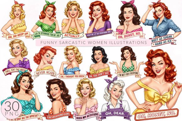 Sarcastic Retro Women Illustrations: A Designer's Asset