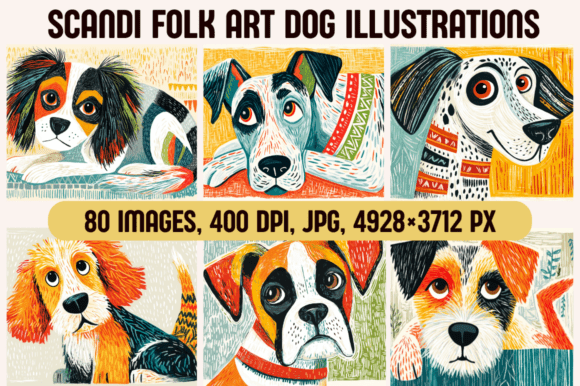 Scandi Folk Art Dog Illustrations: Nordic Charm for Modern Spaces