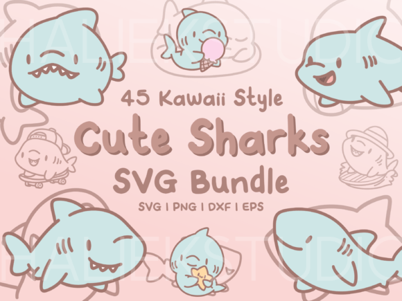 Shark SVG Illustrations: 45 Kawaii Designs for Creative Projects