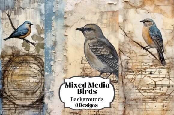 Timeless Avian Artistry: 8 Vintage Bird Mixed Media Illustrations