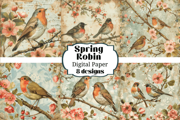Vintage Spring Robins Birds Illustrations for Your Designs